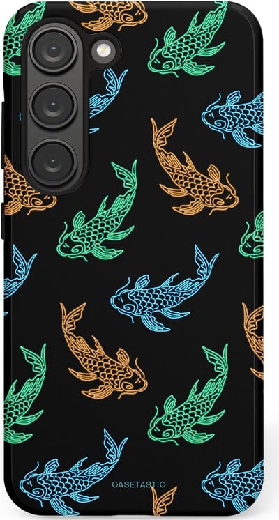 Casetastic hoesje geschikt voor Samsung Galaxy S23 - Dubbellaagse bescherming - Neon Koi - Fashion Case - Zwart Petrol Donkergroen Bruin