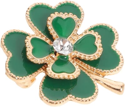 Klavertje Vier Broche - Geluksaccessoire Vrouwen - Feestelijke Outfit - Lichtgewicht Ontwerp - 32 x 28 cm - Groen Goud