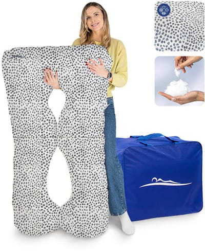 KomfortKissen™ Premium Zwangerschapskussen XXL – Lichaamskussen 150 cm – Zijslaapkussen – Body Pillow – Voedingskussen – Ergonomisch Kussen – Afneembare Hoes – Wasbaar – Borstvoedingskussen – Latte