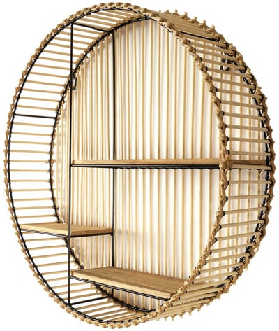 Home Deco Factory Wandplank/wandrek Ibiza - rond - naturel - Boho stijl - 3 plankjes - 53 x 12 cm