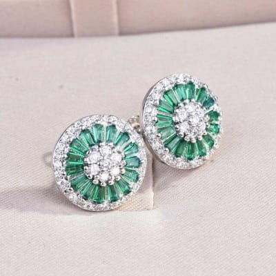 Luxe Vrouwelijke Groene Smaragd Oorbellen 925 Zilveren Sieraden Bruiloft Oorbellen Vintage Stud Oorbellen Voor Vrouwen Gift groen