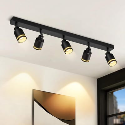 Glitzerlife - Plafondspot Plafondlamp - draaibaar en kantelbaar - opbouwspots - 5xGU10 fitting - moderne schijnwerper keukenlamp - metaal - Ø69cm - zwart