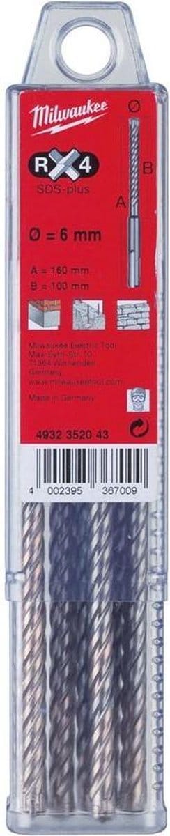 Milwaukee 4932352047 RX4 SDS-Plus Betonboor - 4 snijvlakken - 10 x 100 x 160mm (10st)