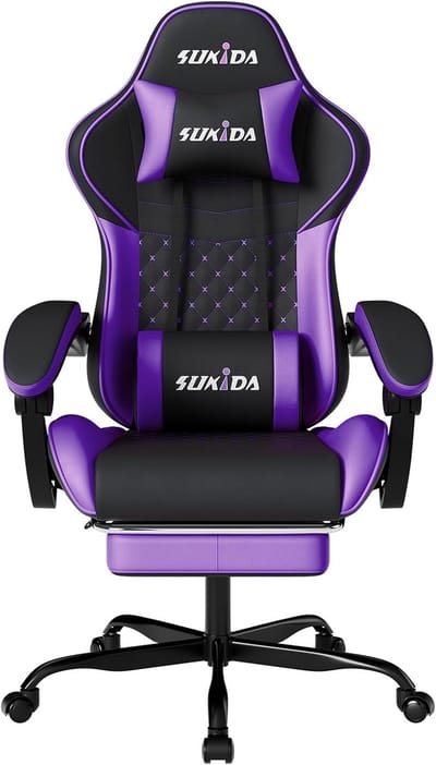 SnelShoppen - Ergonomische Gaming Stoel voor Volwassenen - Draaibaar, Hoogte Verstelbaar, Lumbale Ondersteuning, Massagefunctie, Comfortabele Hoofdste