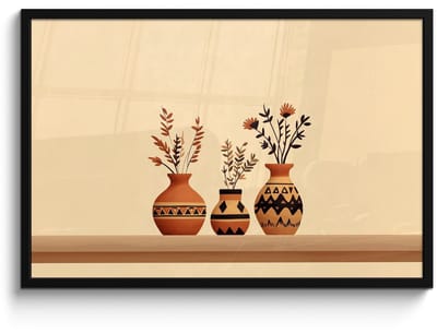 Poster in lijst - Fotolijst 90x60 cm - Posters - Vazen - Bloemen - Bladeren - Minimalistisch - Posterlijst zwart - Decoratie - Wanddecoratie woonkamer - Muurdecoratie slaapkamer