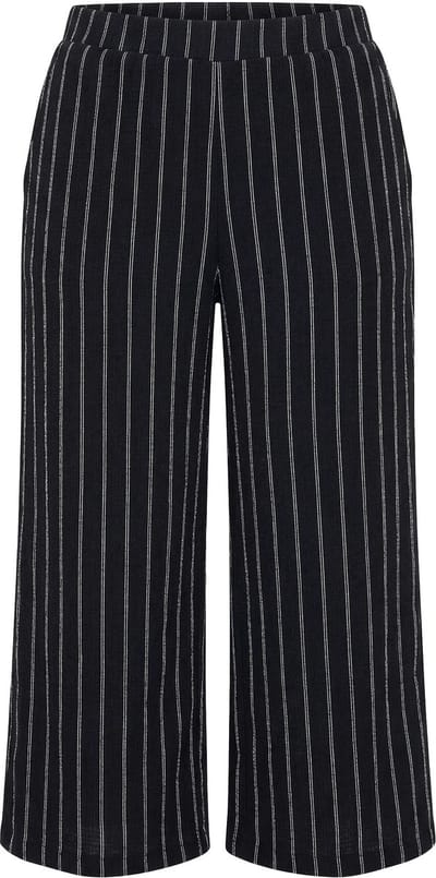 Ulla Popken - Dames - Instapbroek structuur wijde pijpen elastische tailleband - Zwart - Maat 42+