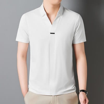 Zomer Nieuw Middenleeftijd Dunne Revers Poloshirt Heren Pullover Mode Casual Naadloos Korte mouw T-shirt voor Heren 4XL wit