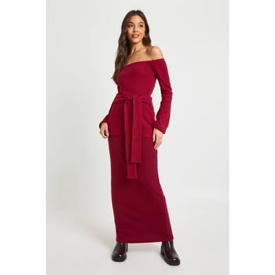boohoo Dames Geborstelde rib maxirok | Wine | Maat: 6