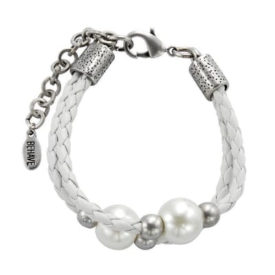 Behave - Armband - wit imitatieleer met parel - romantisch minimal design