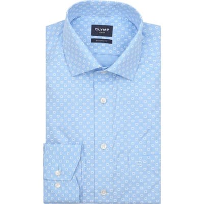 Olymp Luxor Overhemd Print Logo Blauw - Maat 44 - Heren - Overhemden Formeel