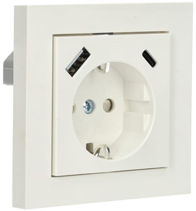 Kopp HK07 stopcontact 1-voudig met randaarde en USB A + USB C met kinderbeveiliging - helder wit (297229005) - wandcontactdoos