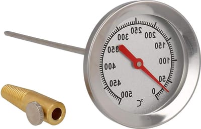 Grillthermometer 500 graden - roestvrij staal - 15 cm lange sonde - oven tanur rookoven - analoog bimetaal - 15 cm