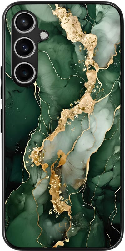 Leuke Telefoonhoesjes - Hoesje geschikt voor Samsung Galaxy S23 FE - Marmer groen goud - Backcover zwart - Marmer - Groen, Goud