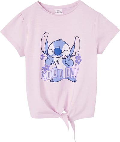 Vertbaudet T-shirt met knoop "Good day" Disney® Stitch korte mouwen