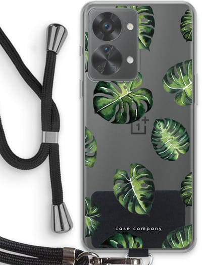 Case Company® - Hoesje met koord geschikt voor OnePlus Nord 2T hoesje met Koord - Tropische bladeren - Telefoonhoesje met Zwart Koord - Bescherming aan alle Kanten en Over de Schermrand