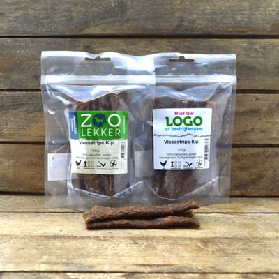 Eigen merk vleesstrips kip - snack voor de hond - 3 zakjes van 100 gram - kip - hypoallergeen - glutenvrij