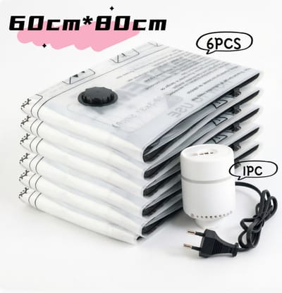 Namajunas - Vacuumzakken - 60cm*80cm - Krachtige compressie - Gratis elektrische luchtpomp inbegrepen - Set van 6 vacuum opbergzakken - Herbruikbare compressiezak - Ideal voor seizoensopslag - Geschikt voor het opbergen van kleding en beddengoed