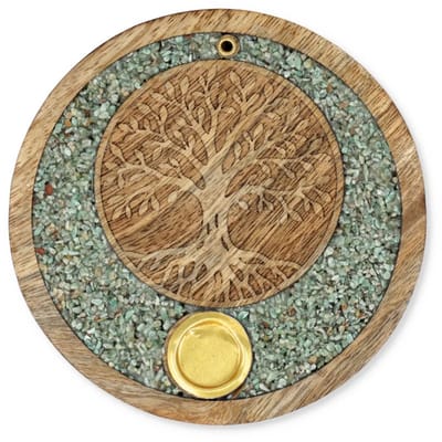 Wierookkegelhouder Tree of life amazoniet mangohout - 10 cm