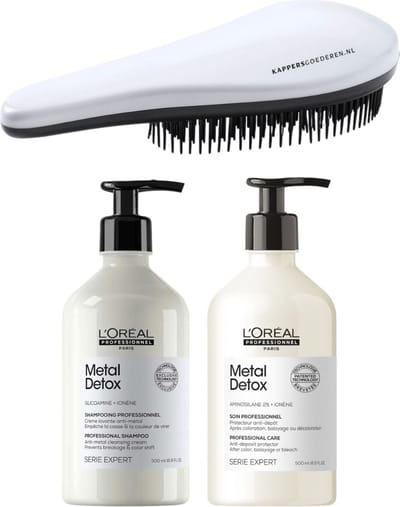 L`Oreal Professionnel - Metal Detox Set - Shampoo + After Color Care Conditioner + KG Ontwarborstel - 500 + 500ML - Anti Haarbreuk Pakket