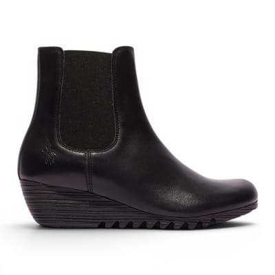 Fly London Dames Zwarte Leren Chelsea-laarzen met wighak - ORFU496