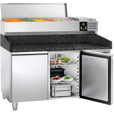 GGM Gastro Pizzakühltisch PREMIUM - 1500x800mm - mit 2 Türen - inkl. Kühlaufsatzvitrine - 6x GN 1/3 Zilver