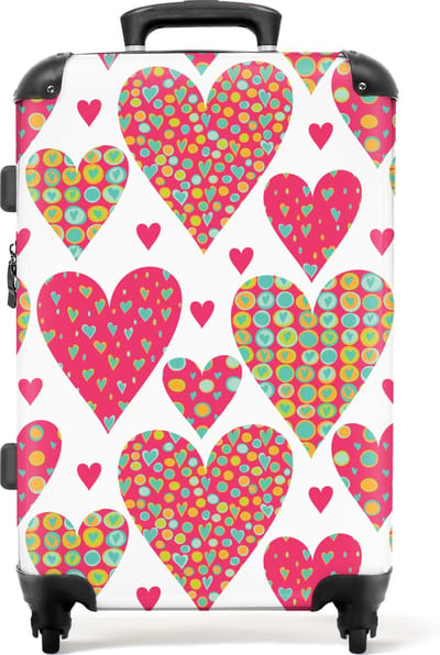 NoBoringSuitcases.com® - Kinderkoffer meisje - Kindertrolley meisjes - Hartjes roze - Koffer kind groot - Rolkoffer lichtgewicht - Reiskoffer met 4 wielen - Grote trolley XL - 20 kg bagage