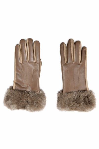 Yehwang - Dames handschoenen met faux fur en leren look - Bruin
