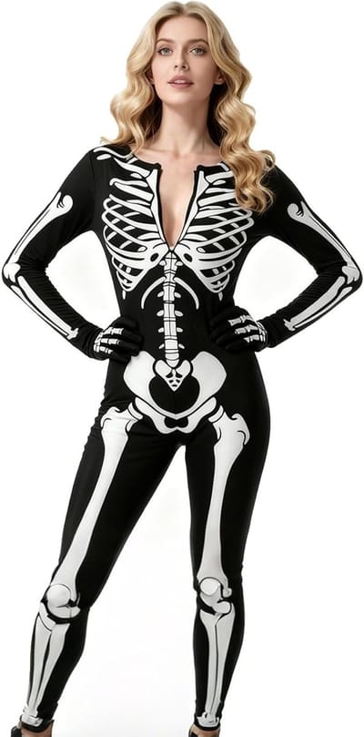 Vrouwelijk Skelet Kostuum voor Halloween, Raveparty en Carnaval - Jumpsuit voor Cosplay en Horror Thema's