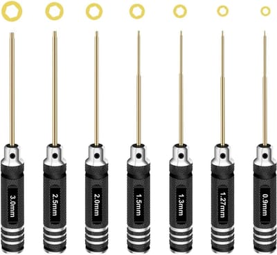 Schroevendraaierset - Hex sleutel - RC modellen onderhoud - Titanium en staal - 1.5mm tot 3mm - Zwart