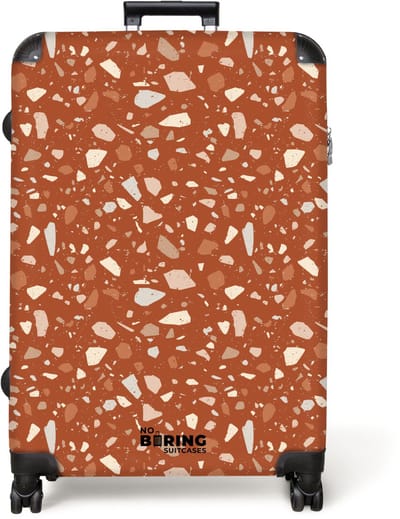 NoBoringSuitcases.com® - Koffer groot - Reiskoffer lichtgewicht - Terrazzo patroon veelkleurig terracotta - Rolkoffer met 4 wielen - Grote trolley XL - 98 liter bagage