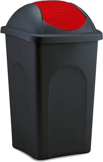 Afvalemmer - Prullenbak Keuken - Huishoudelijk Afval - Klapdeksel - 60 liter - Rood Zwart