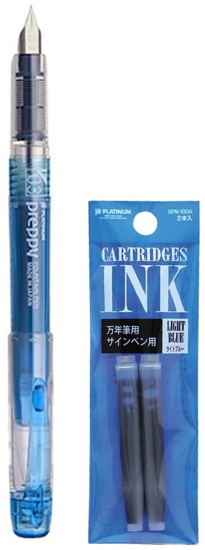 Platinum - Preppy Fountain pen Japan - Fine - 0,3 - BLAUW - vullingen LICHTBLAUW