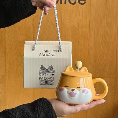 Tasse en céramique Shiba Inu créative et mignonne avec couvercle Style ins de grande valeur Tasse à eau pour couple à usage domestique Cadeau souvenir Mug 420ml