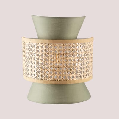 Wandlamp met Dubbele Kap in Rotan en Textiel voor Warme Sfeerverlichting