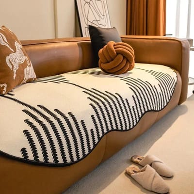 Scandinavische, onregelmatig gevormde chenille bankhoezen voor de woonkamer, antislip gestreepte bankkussens, geschikt voor alle seizoenen, bankhanddoeken voor de zitkussens. 90x90cm 1PC A