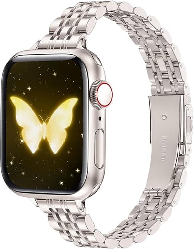 Stalen bandje - geschikt voor Apple Watch series 1/2/3/4/5/6/7/8/9/10/11/ SE (1,2,3) / Ultra (1,2,3) met maat 44 mm / 45 mm / 46 mm / 49 mm - schakel band - Starlight