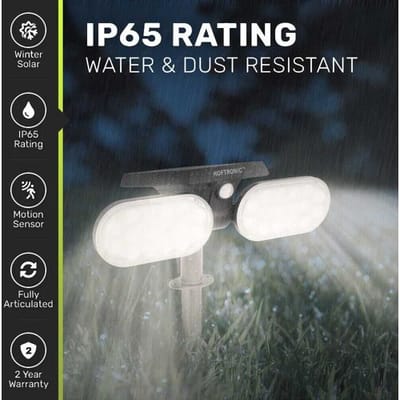 HOFTRONIC Pato - Solar Tuinspot met Bewegingssensor - Kantelbaar Monokristal Zonnepaneel - 6000K Daglicht wit - IP65 Waterdicht - Tuinverlichting op Zonne-energie - Wandspot/Prikspot en Sockel