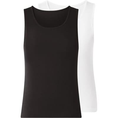 ESMARA Set van 2 geribde dames tops (Zwart/wit, XS (32/34))