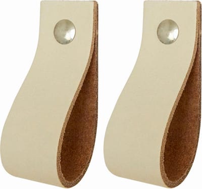 2x Leren handgrepen 'de lus' XS - CREME (12,6 x 2,5 cm) - incl. 3 kleuren schroefjes (handgreepjes - leren grepen - greepjes - leren lusjes)