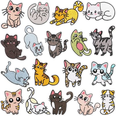YAGXIG Opstrijkbare patches - Opstrijkbare badges - Geborduurde kattenpatches - Kledingpatches - Opstrijkbare doe-het-zelf decoratieve stickers - Voor doe-het-zelf spijkerjassen, kleding, tassen, hoeden - 18 stuks