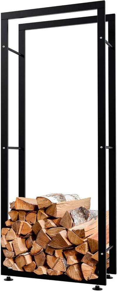 Brandhoutrek - Houthouder Haardhout - Haardhout Opslag - Vloerbeschermers Verstelbaar - 25x60x150 cm - Zwart