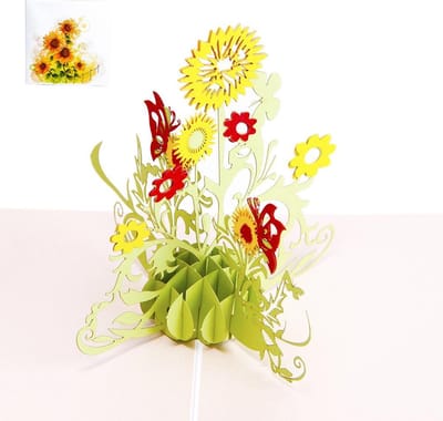 Bloemenkaart Zonnebloemen Valentijn Moederdag Felicitatie Beterschapskaart 3D pop-up wenskaart