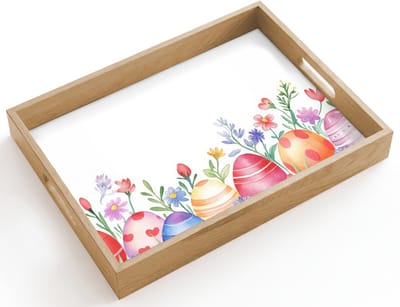 Dienblad hout 40x30 cm - Schootdienblad - Bloementuin - Kleurrijk - Eieren - Borrelplank rechthoek - Plateau dienbladen