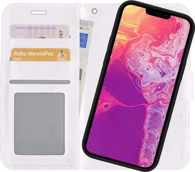 Hoesje 2 in 1 - Geschikt voor Apple iPhone 13 Mini - Met Uitneembare Hard Cover - Bookcase - Wallet Case - Met Pasjeshouder - Book Case - Uitneembaar - Pashouder - Kunstleer - Wit