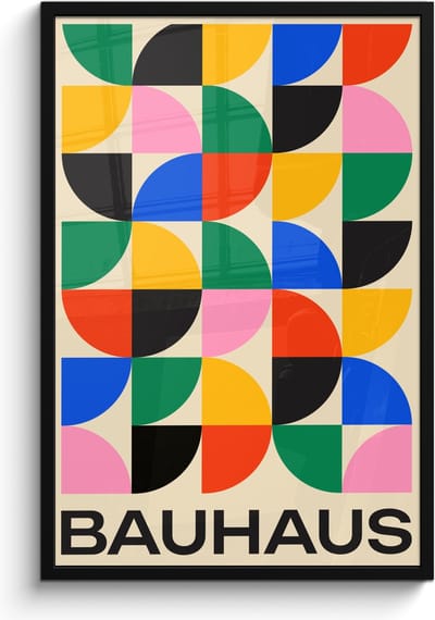 Poster in lijst - Fotolijst 60x90 cm - Posters - Bauhaus - Abstract - Vintage - Kleurrijk - Kunst - Posterlijst zwart - Decoratie - Wanddecoratie woonkamer - Muurdecoratie slaapkamer
