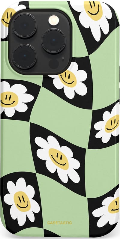 Casetastic hoesje geschikt voor Apple iPhone 14 Pro - MagSafe - Dubbellaagse bescherming - Golvende madeliefjes - Fashion Case - Mintgroen Zwart Wit Beige