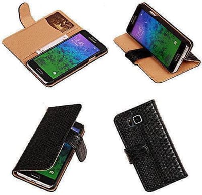 "Bestcases ""Slang"" Zwart Samsung Galaxy Alpha Bookcase Cover Hoesje"