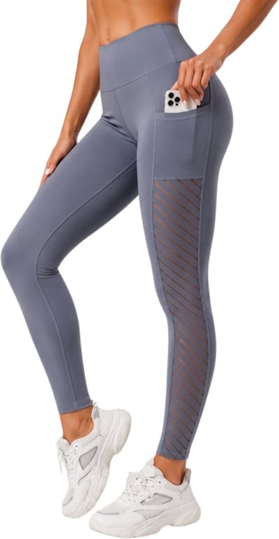 SparkNine Novawave sportlegging dames - squatproof - ademend - met zakken - S - grijs - mesh panelen - elastisch & stijvol