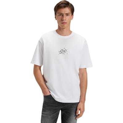 Boss Heren Logo Katoen Crew Neck T-shirt (Wit)