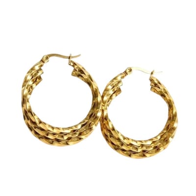 Aramat Jewels | Oorringen | Triple Gedraaide Goudkleurige Oorringen - Statement Look | | | |9mm | Staal | Volwassenen | Verkleurd niet
